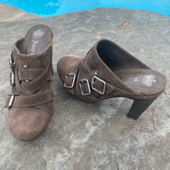Vintage Juicy Couture Brown Suede High Heel Mules Clogs SZ 8 - Picture 2 of 11